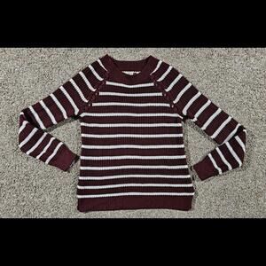 SO Women's Red & White Striped Long Sleeve Slit Sweater XL